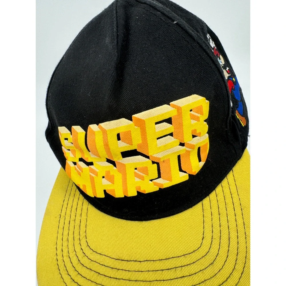 Nintendo Super Mario Hat Cap Boys Black Yellow‎ Embroidered Snapback Hat